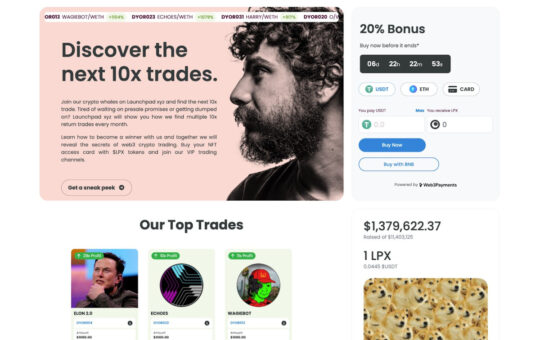 Crypto Trading Platform Launchpad XYZ Turbocharges Offering With 7,000% Alpha Calls, Presale Buyers Get 20% Token Bonus And Premium Access NFTs